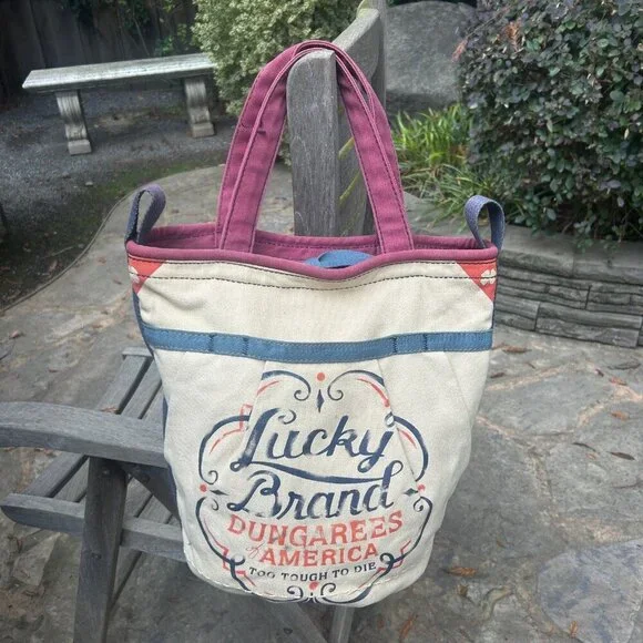 Lucky Brand Dungarees Canvas Tote Bucket Bag - Picture 8 of 10